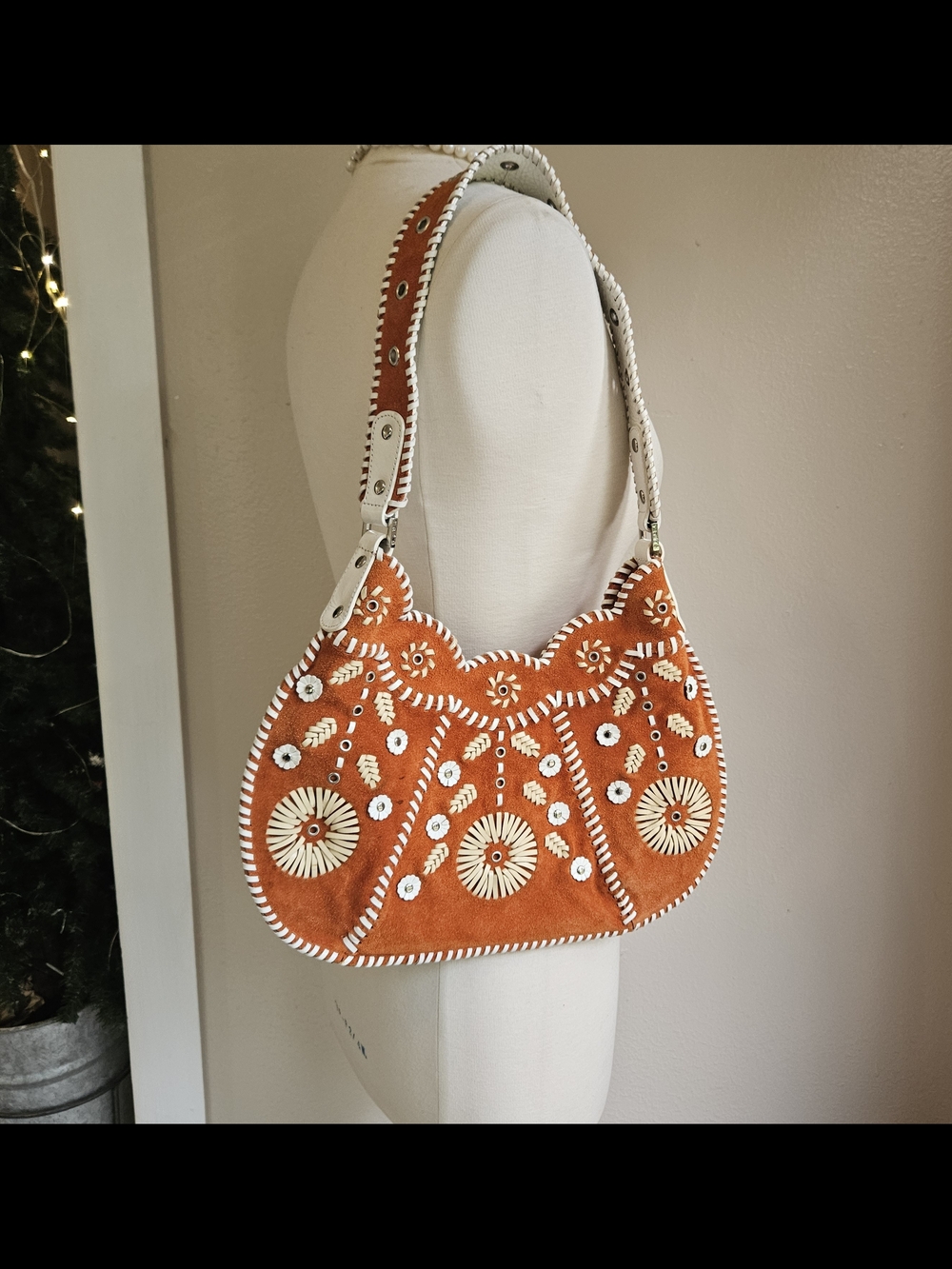 Awesome Orange 60s Style Embroidered Suede Shoulder Bag - Rafe New York